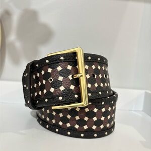 NWOT TORY BURCH JAVA MULTI COLOR HABER PRINT GOLD TONE BUCKLE BELT SIZE S